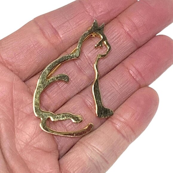 Vintage Gold Tone Cat Outline Brooch Pin 2.5" - Picture 3 of 3